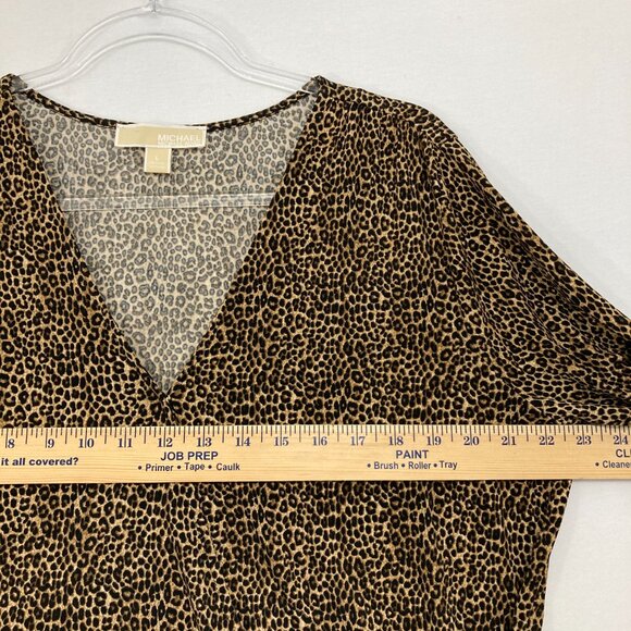 Michael Michael Kors Large Brown Leopard Print Long Sleeve Surplice Top Office - Picture 6 of 8